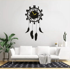 Wooden Feather Wall Clock - 3D Dream Catcher Design