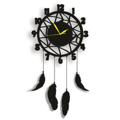 Wooden Feather Wall Clock - 3D Dream Catcher Design